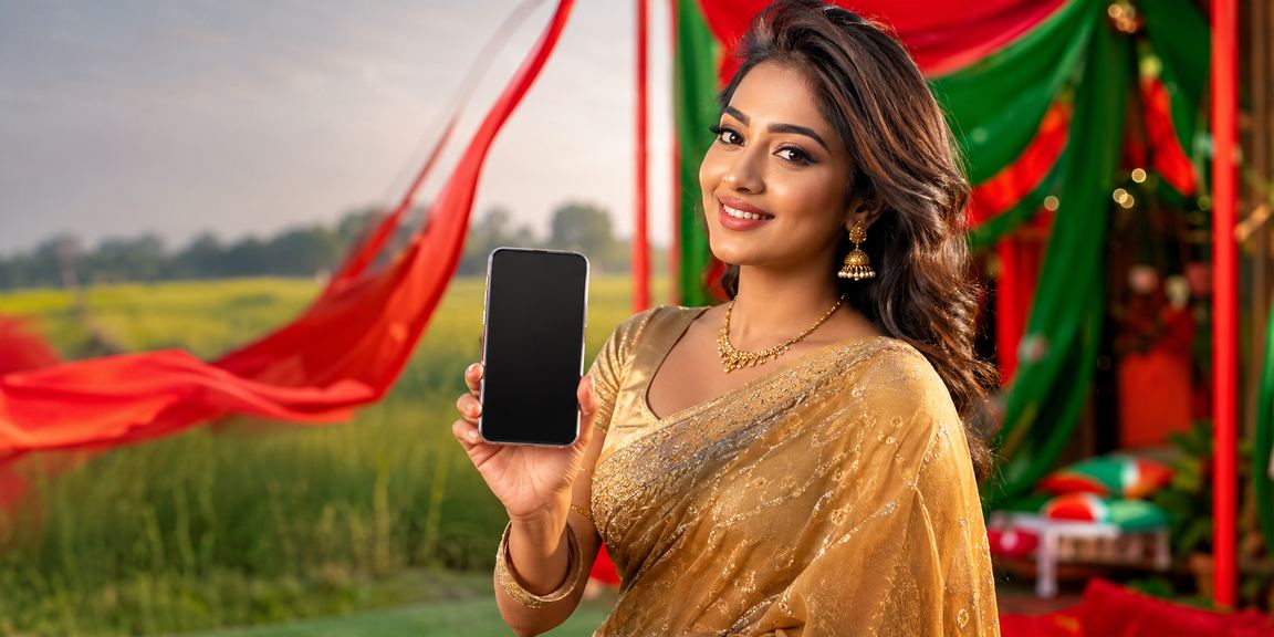 বগুড়ায় শাড়ি পরিহিত একজন সদস্য ce3 - এ মোবাইল ক্যাসিনো গেম খেলছেন