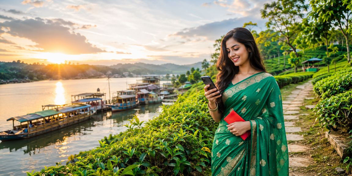 রাঙামাটিতে শাড়ি পরা একজন সদস্য ce3 রেড এনভেলপ পুরস্কার উদযাপন করছেন